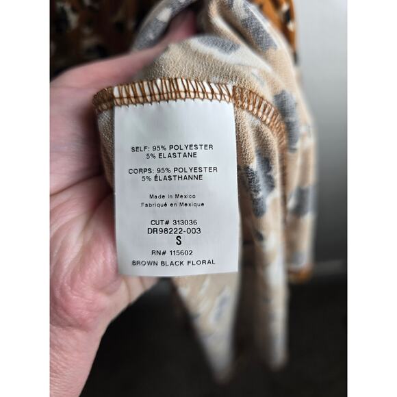 Lush Floral Print Brown Short Sleeve Knee Length Wrap Dress Size Small NWT - Picture 5 of 8